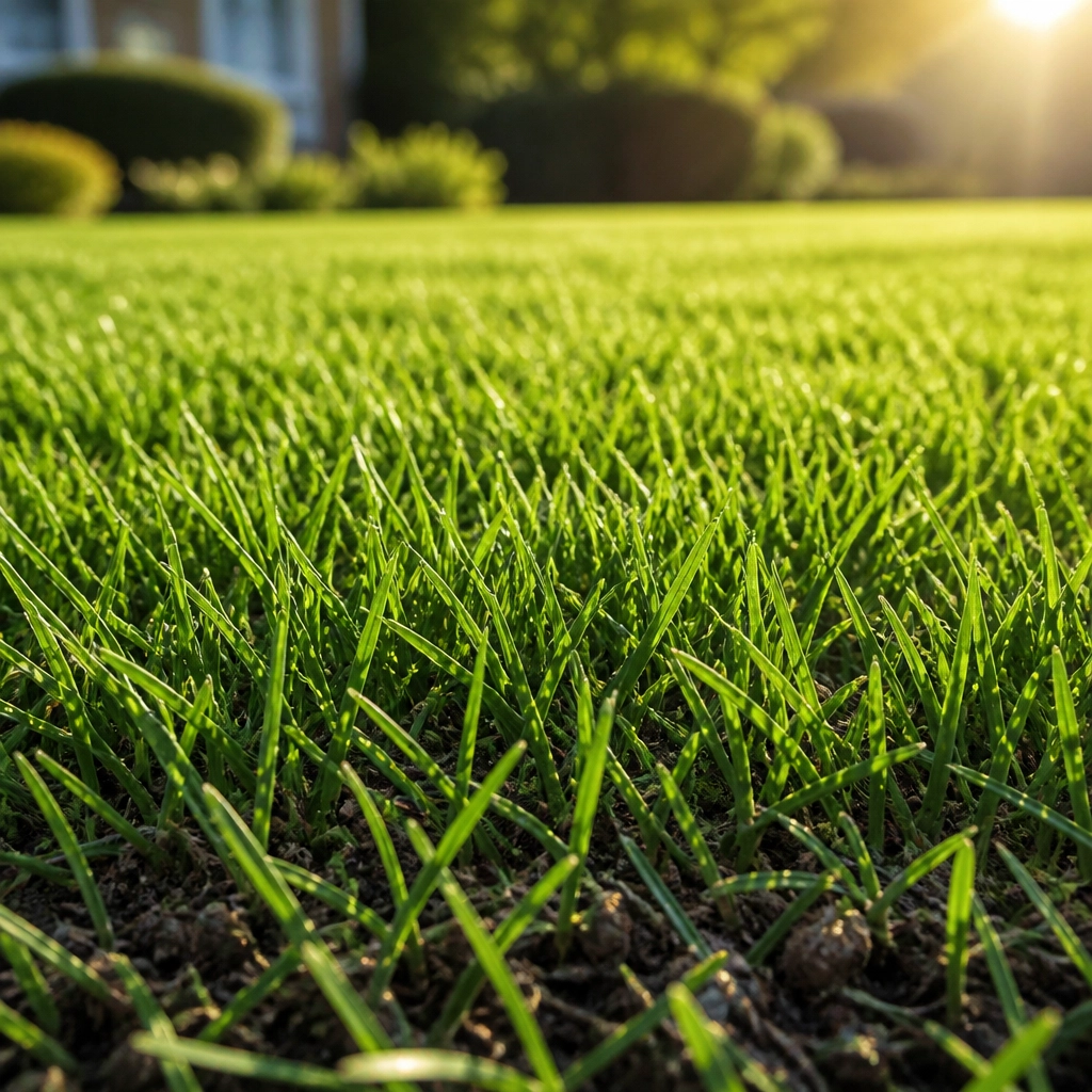 Close-up of healthy, clean grass and soil