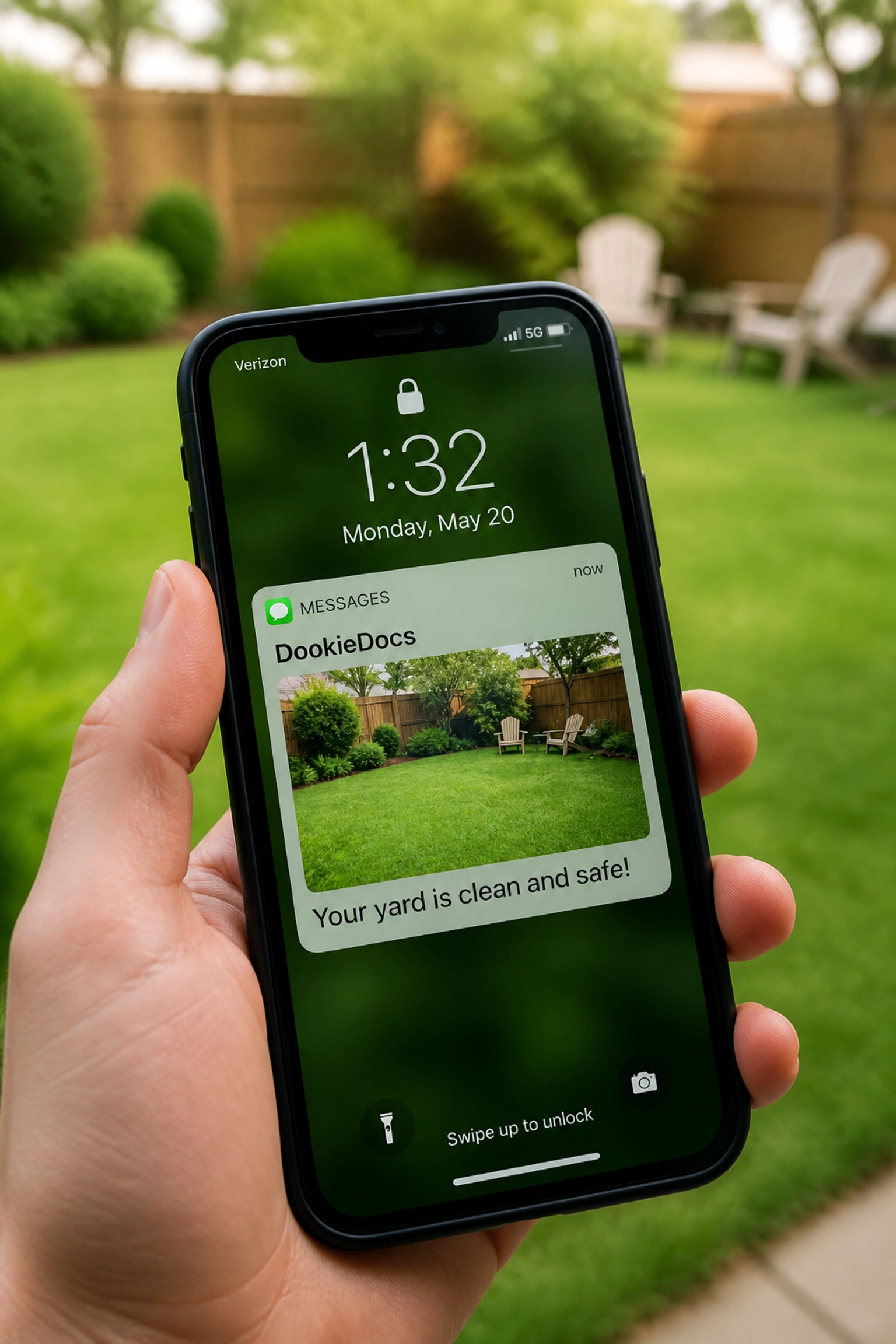 Smartphone showing a photo proof text message from DookieDocs