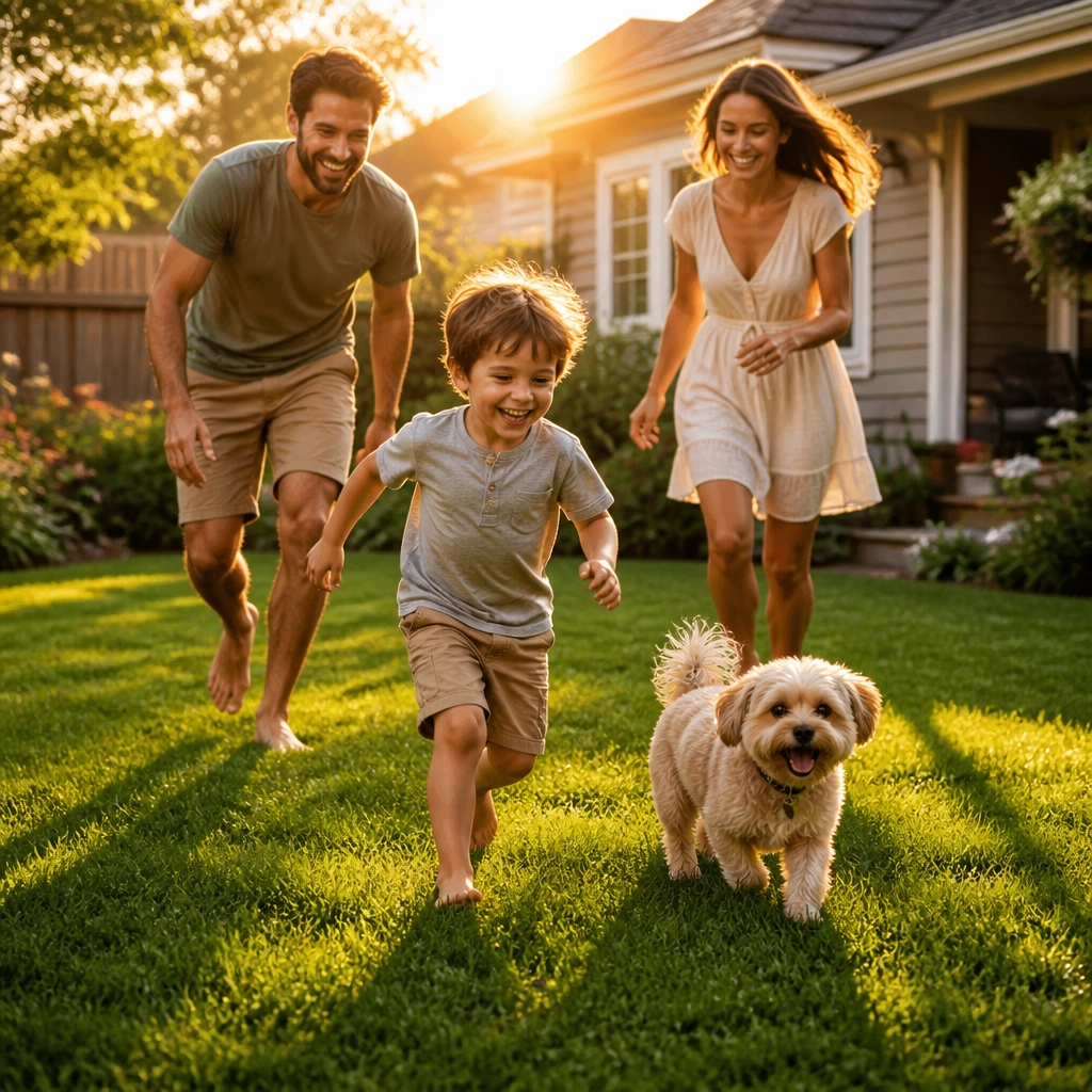 Happy Family on Clean Lawn